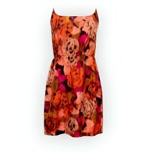 J Crew Orange Pink Black Watercolor Ikat Floral Silk Slip Sun Dress S 4-6